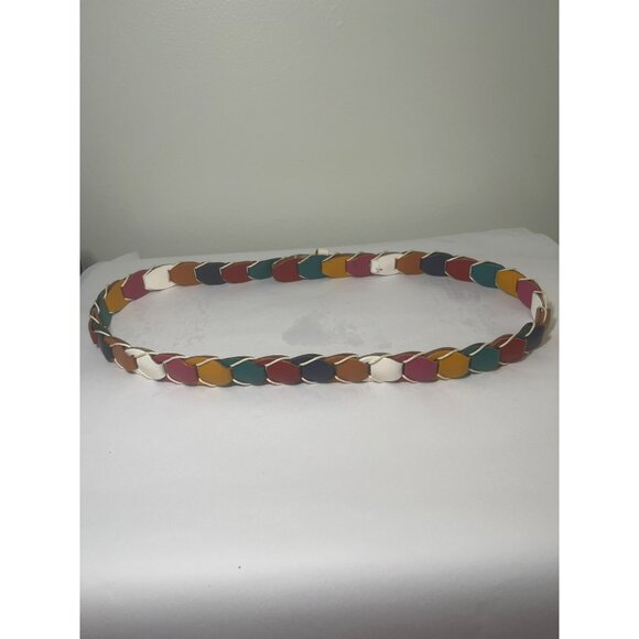 Braided Belt With Silver Buckle Multicolor Genuine Leather - Picture 6 of 7